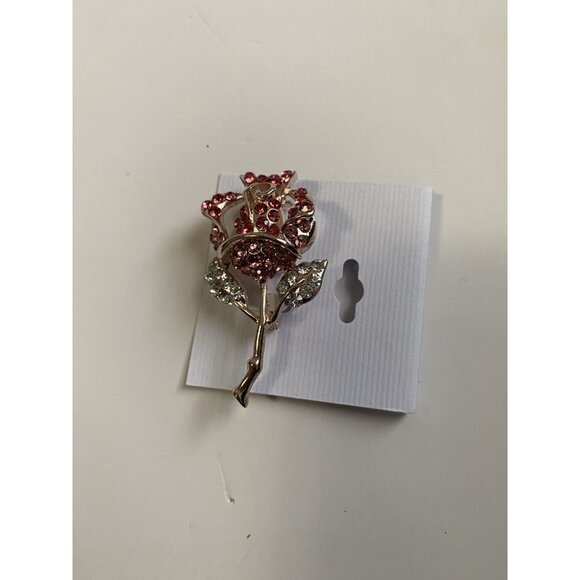Crystal Rose Brooch Pin With Pink & Clear Austrian Crystals Rose Gold Plated - Picture 5 of 5